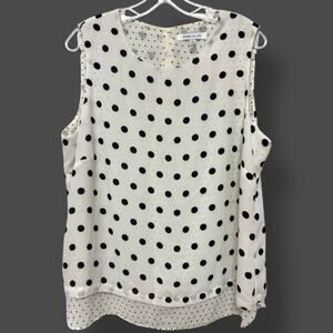 Rose + Olive Polka Dot Chiffon Shell Blouse‎ Ivory/Black – XL